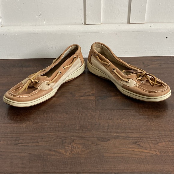 Sperry Women's Angelfish Boat Shoe Oat Color Gold Shimmer Leather Laces Size 7 - Picture 9 of 12